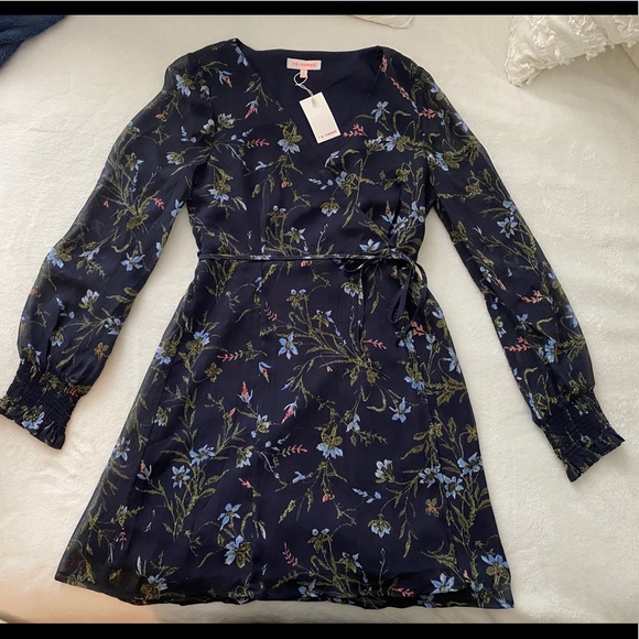 Lulu’s Navy Blue Floral Print Wrap Dress - Picture 2 of 6